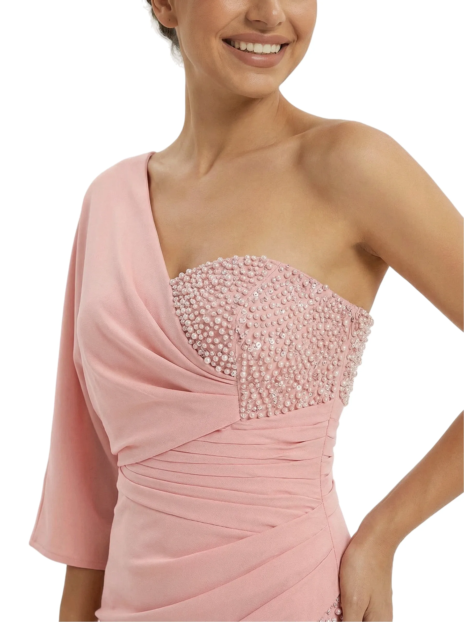 Chicsew Modern Mother of The Bride Dress One Shoulder Half Sleeve Fitted Floor Length Satin with Beaded Classy Elegant Formal Gown sold by ChicSew product image thumbnail 2