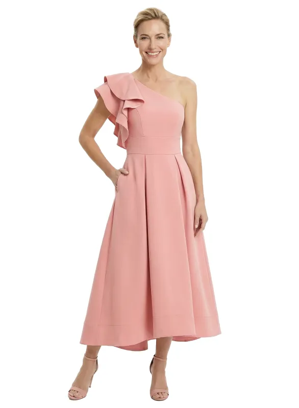 Chicsew Crepe Mother of The Groom Dress One Shoulder Ruffled A-Line Midi Gown Stylish Modern Fit made by ChicSew
