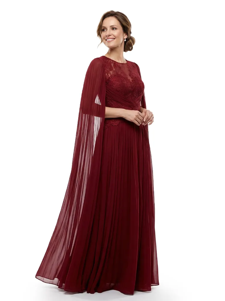 Chicsew Mother of The Bride Dresses Jewel Long Sleeves Chiffon Gown Formal Wedding Event Dress sold by ChicSew