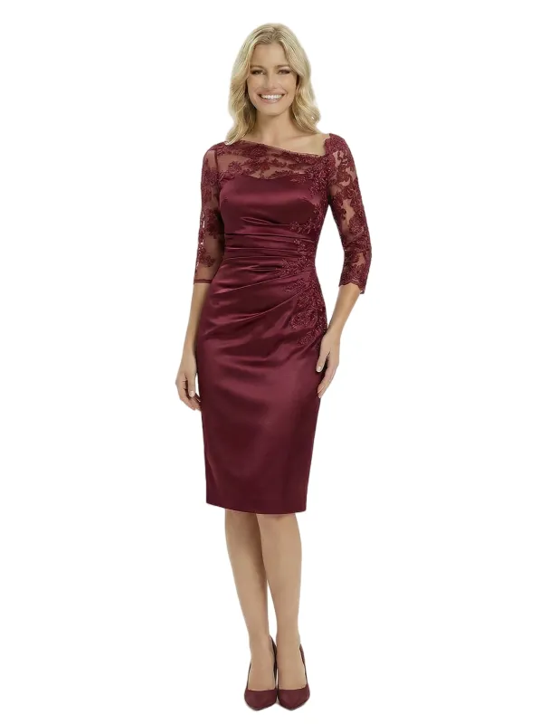 Chicsew Classy Satin Sheath Mother Of The Bride Dress With Illusion Lace Neckline And Half Sleeves sold by ChicSew