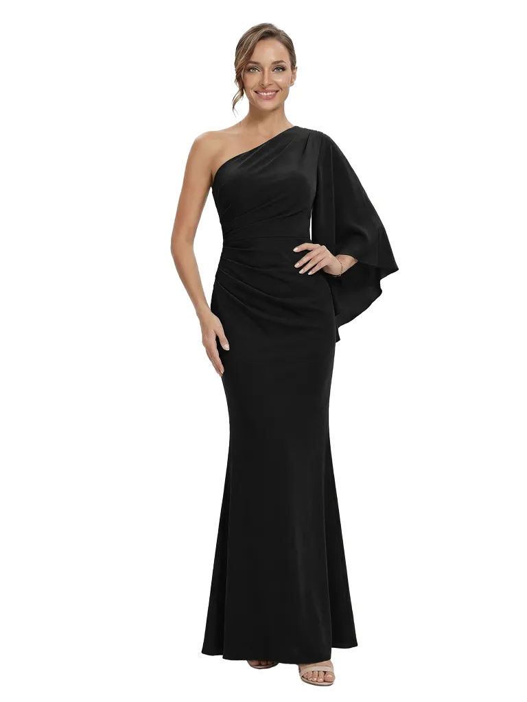 Chicsew Mother of The Bride Dress One Shoulder Draped Trumpet Maxi Gown Unique Flowy Sleeve Design sold by ChicSew product image thumbnail 4