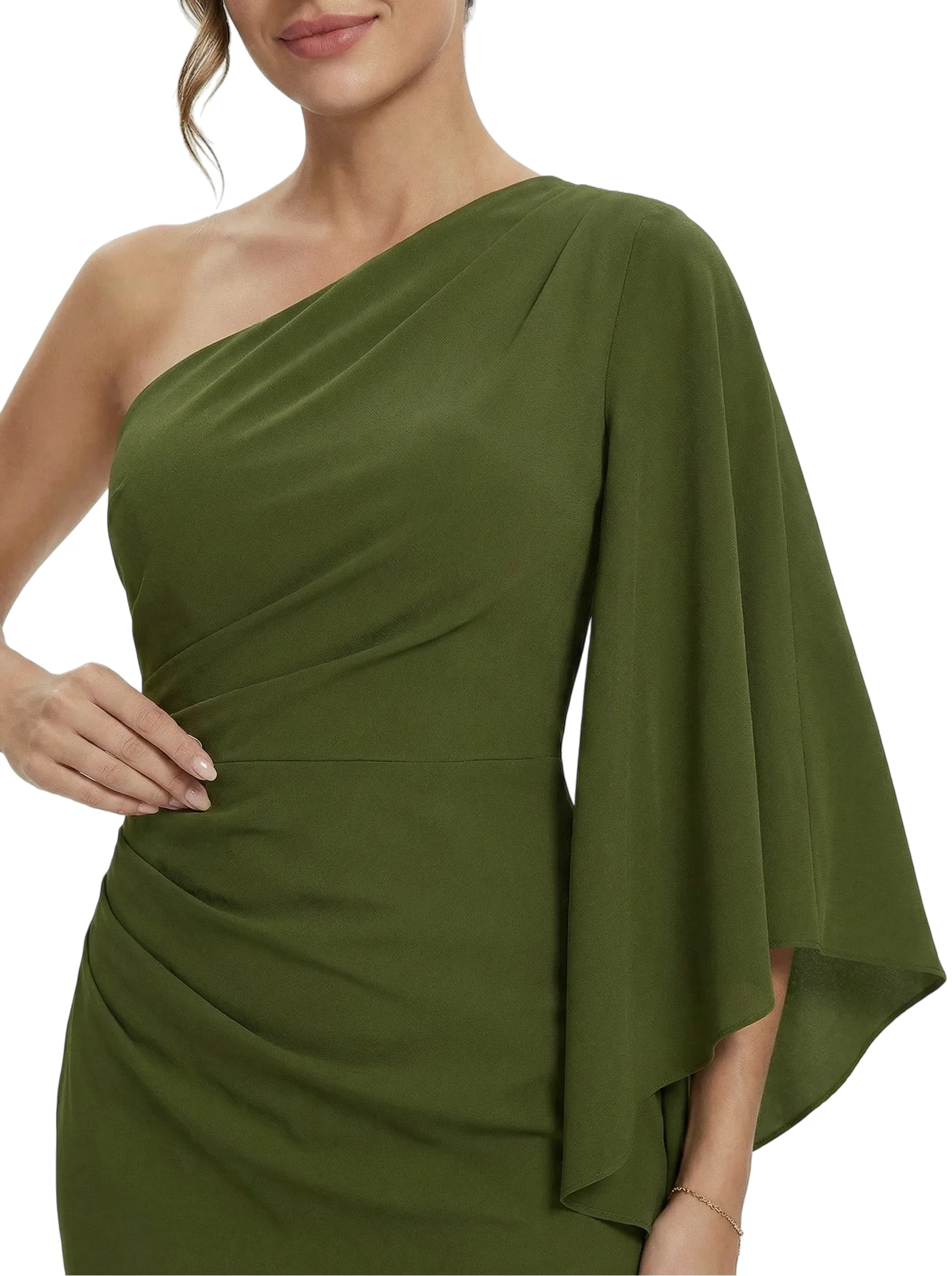 Chicsew Mother of The Bride Dress One Shoulder Draped Trumpet Maxi Gown Unique Flowy Sleeve Design sold by ChicSew product image thumbnail 2