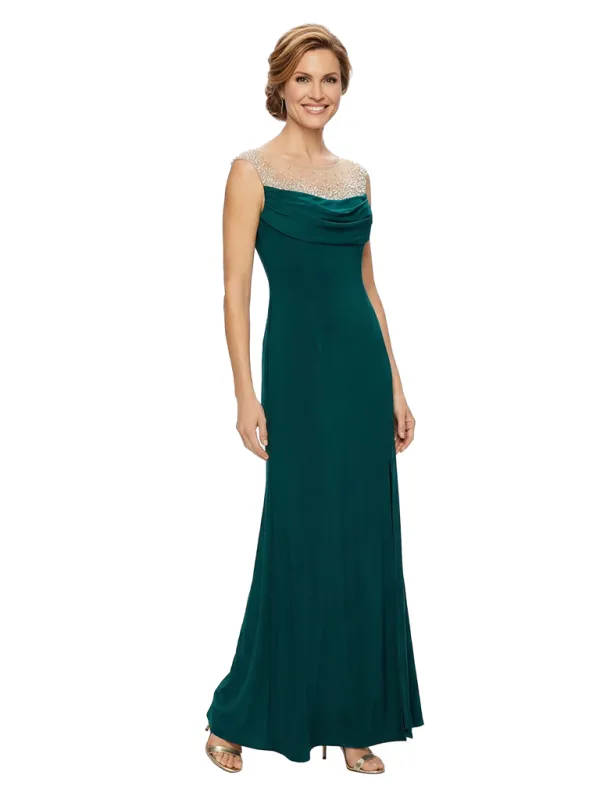 Chicsew Fancy Jersey Mother of The Groom Dress Sleeveless Beaded Illusion Trumpet Maxi Gown Sophisticated Style sold by ChicSew