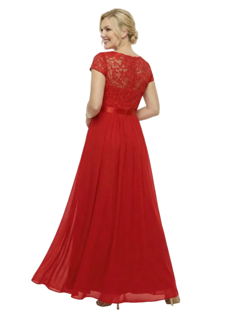 Chicsew Mother of The Bride Dresses Scoop Short Sleeve Lace Maxi Gown Unique Formal Wedding Attire sold by ChicSew product image thumbnail 3