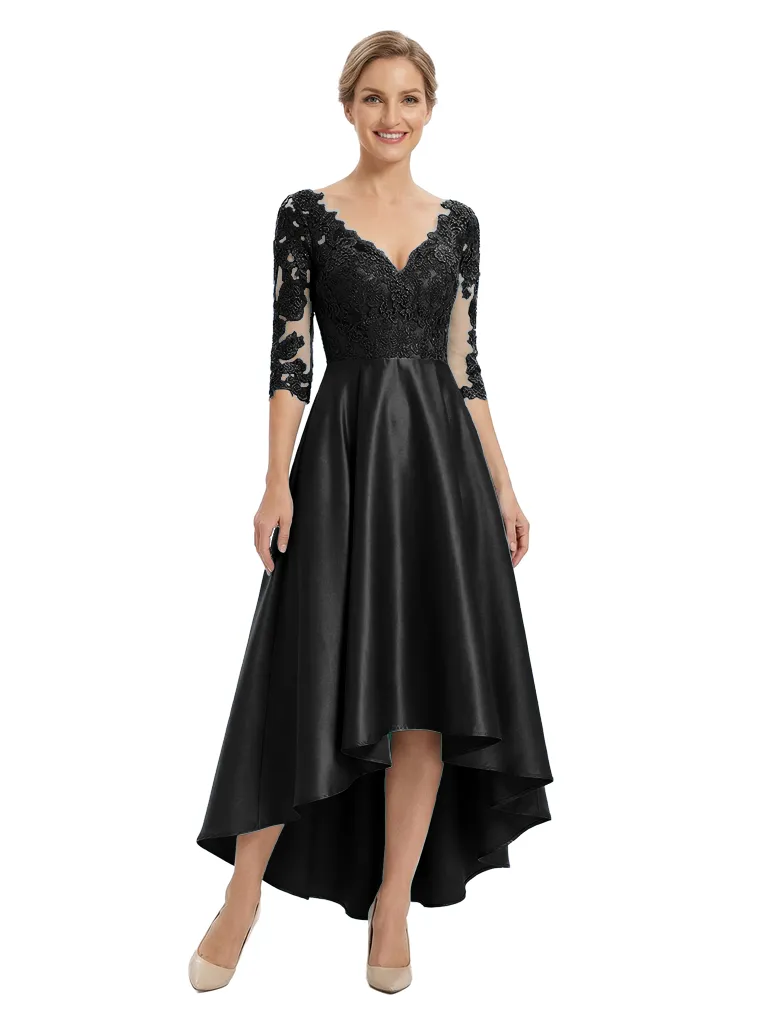 Chicsew Elegant V-Neck Lace 3/4 Sleeves Satin High-Low A-Line Mother Of The Bride Dress sold by ChicSew product image thumbnail 4