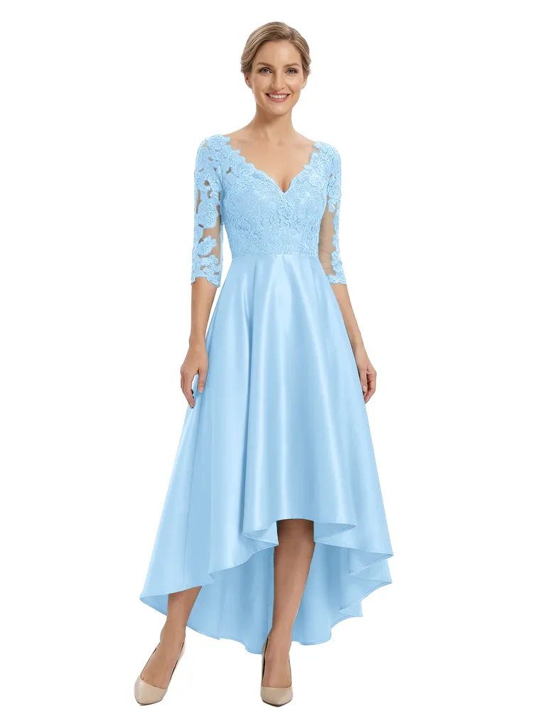 Chicsew Elegant V-Neck Lace 3/4 Sleeves Satin High-Low A-Line Mother Of The Bride Dress sold by ChicSew product image thumbnail 5