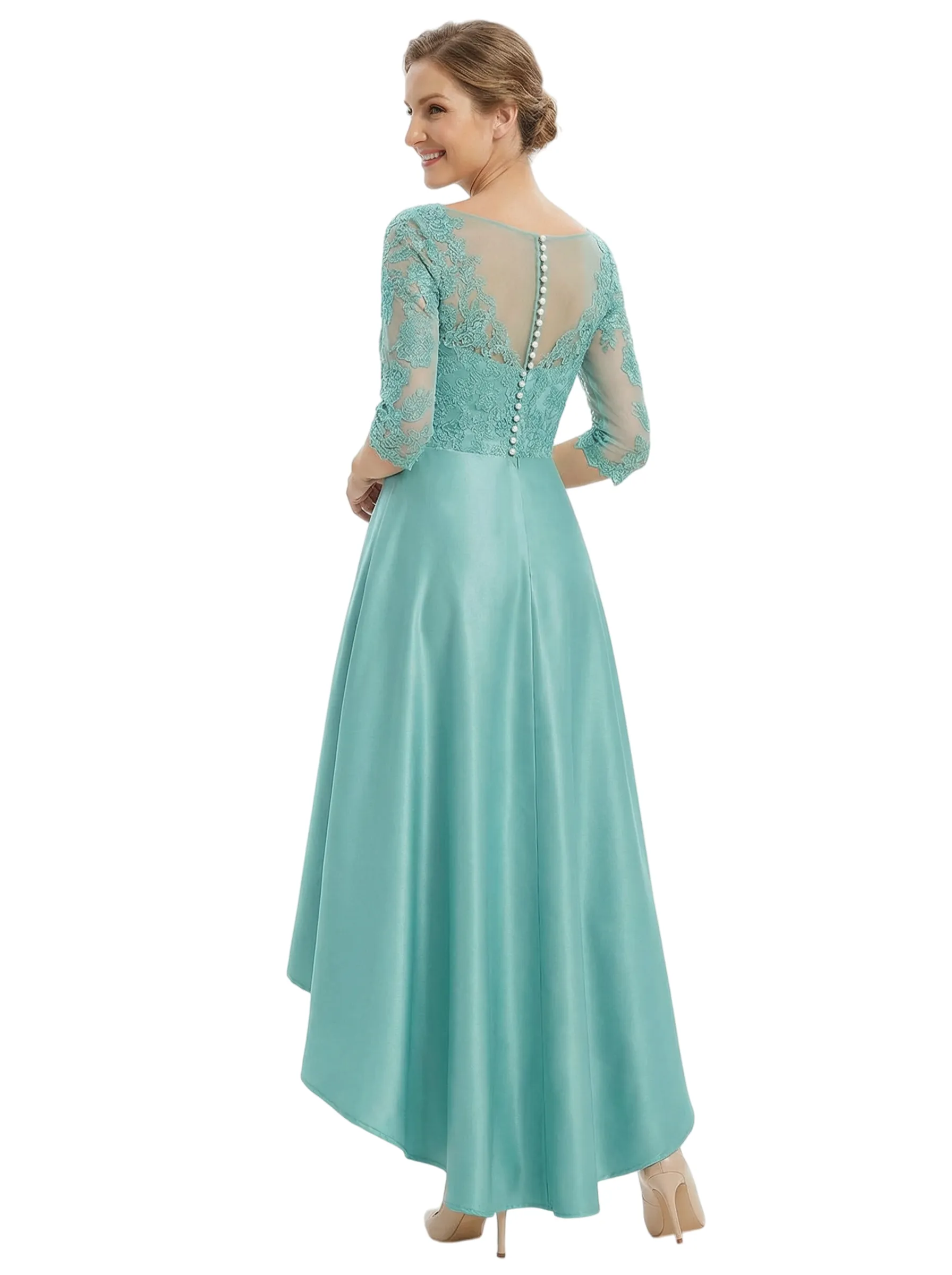 Chicsew Elegant V-Neck Lace 3/4 Sleeves Satin High-Low A-Line Mother Of The Bride Dress sold by ChicSew product image thumbnail 3