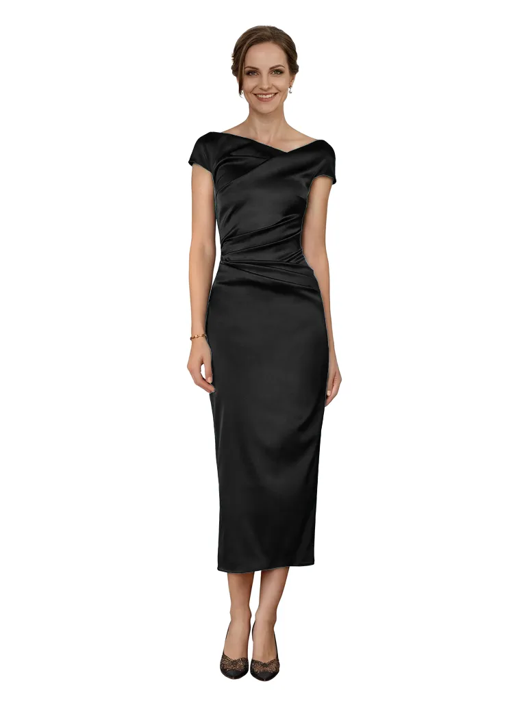 Chicsew Classy Asymmetrical Neck Cap Sleeves Satin Ankle-Length Sheath Mother Of The Bride Dress sold by ChicSew product image thumbnail 4
