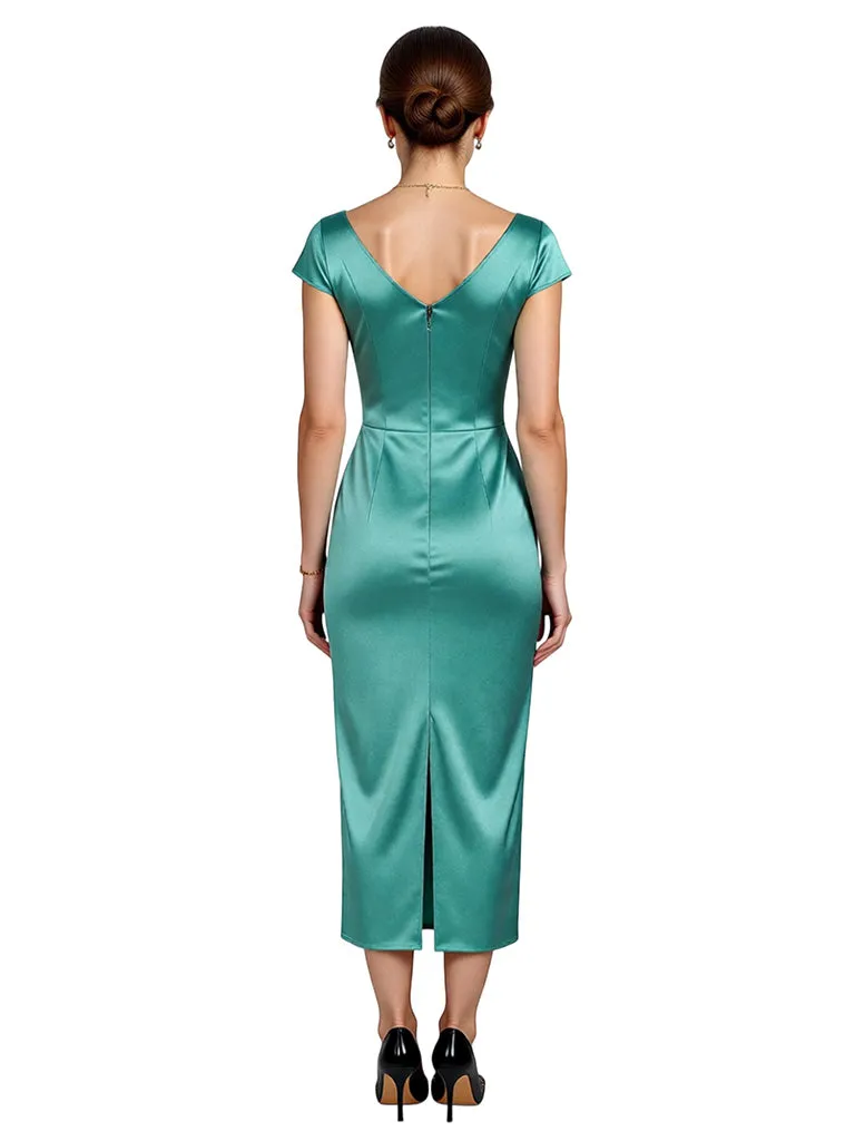 Chicsew Classy Asymmetrical Neck Cap Sleeves Satin Ankle-Length Sheath Mother Of The Bride Dress sold by ChicSew product image thumbnail 3