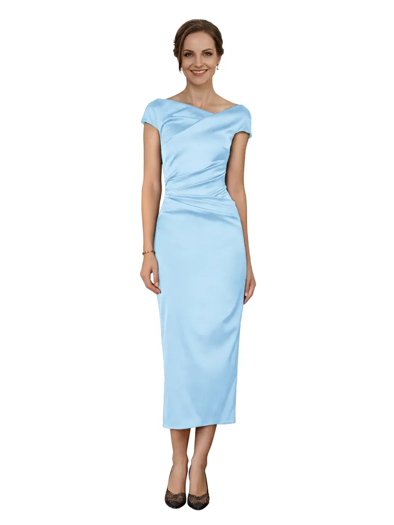 Chicsew Classy Asymmetrical Neck Cap Sleeves Satin Ankle-Length Sheath Mother Of The Bride Dress sold by ChicSew product image thumbnail 5