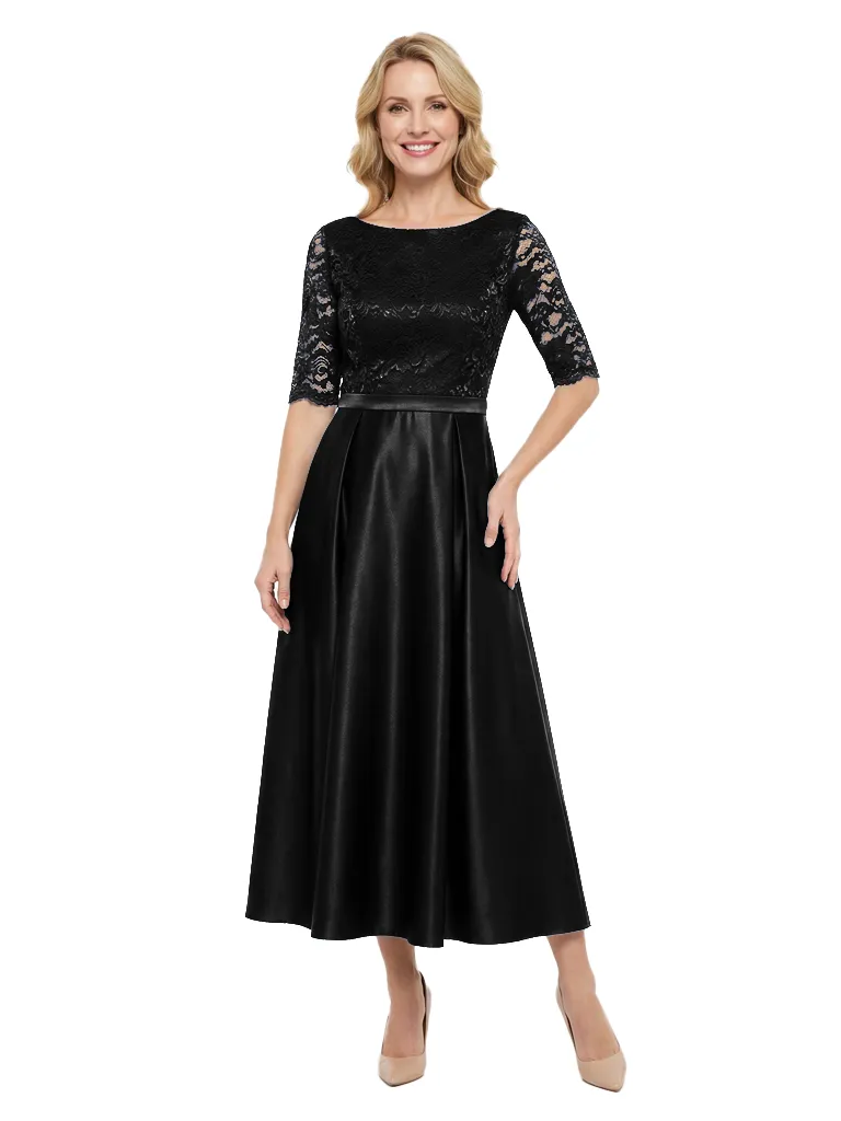 Chicsew Elegant Boat Neck Lace 3/4 Sleeves Satin Ankle-Length A-Line Mother Of The Bride Dress sold by ChicSew product image thumbnail 4