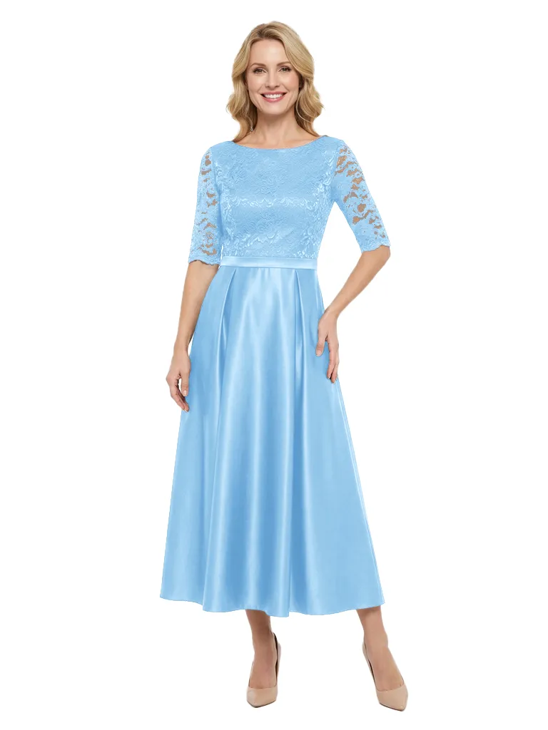 Chicsew Elegant Boat Neck Lace 3/4 Sleeves Satin Ankle-Length A-Line Mother Of The Bride Dress sold by ChicSew product image thumbnail 5