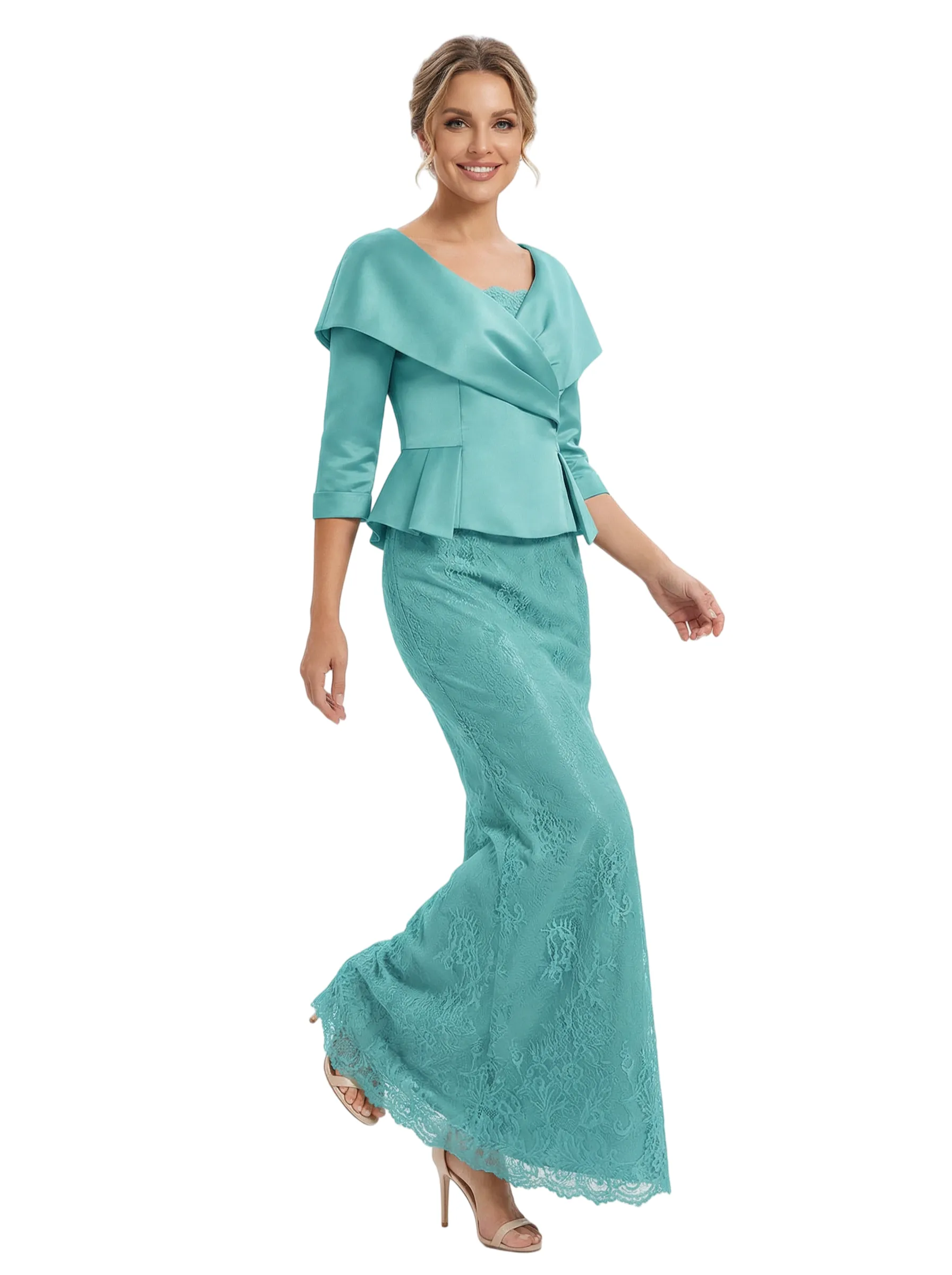 Chicsew Fancy 3/4 Sleeves Lace Mermaid Mother Of The Bride Dress With Satin Jacket sold by ChicSew