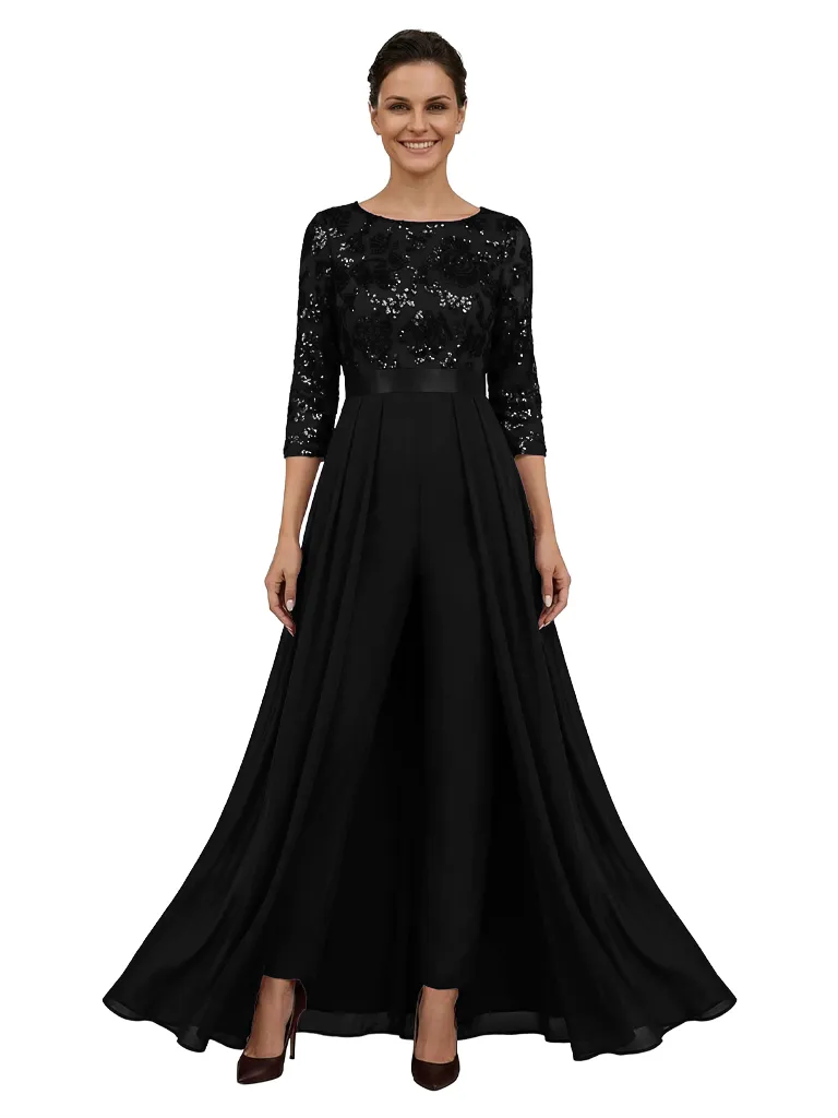 Chicsew Unique Lace Appliques 3/4 Sleeves Mother Of The Bride Jumpsuit With Train sold by ChicSew product image thumbnail 4