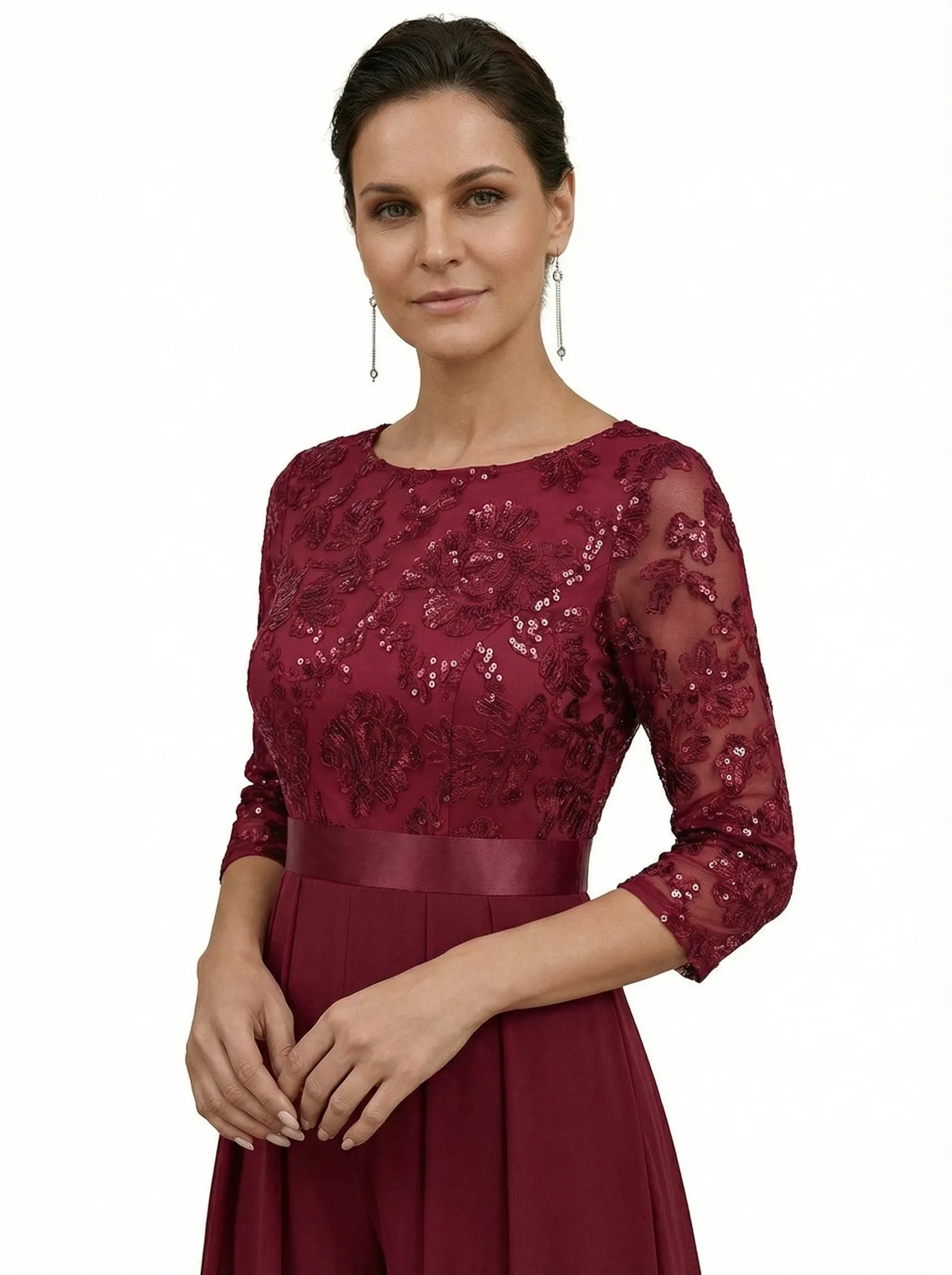 Chicsew Unique Lace Appliques 3/4 Sleeves Mother Of The Bride Jumpsuit With Train sold by ChicSew product image thumbnail 3