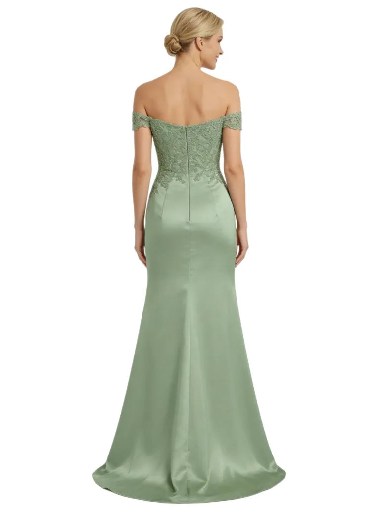 Chicsew Mother of The Groom Dresses Off The Shoulder Lace Satin Mermaid Maxi Gown Fancy Ruched Formal Bridal Party Dress sold by ChicSew product image thumbnail 3