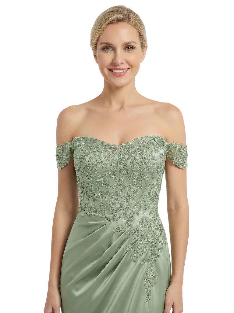 Chicsew Mother of The Groom Dresses Off The Shoulder Lace Satin Mermaid Maxi Gown Fancy Ruched Formal Bridal Party Dress sold by ChicSew product image thumbnail 2