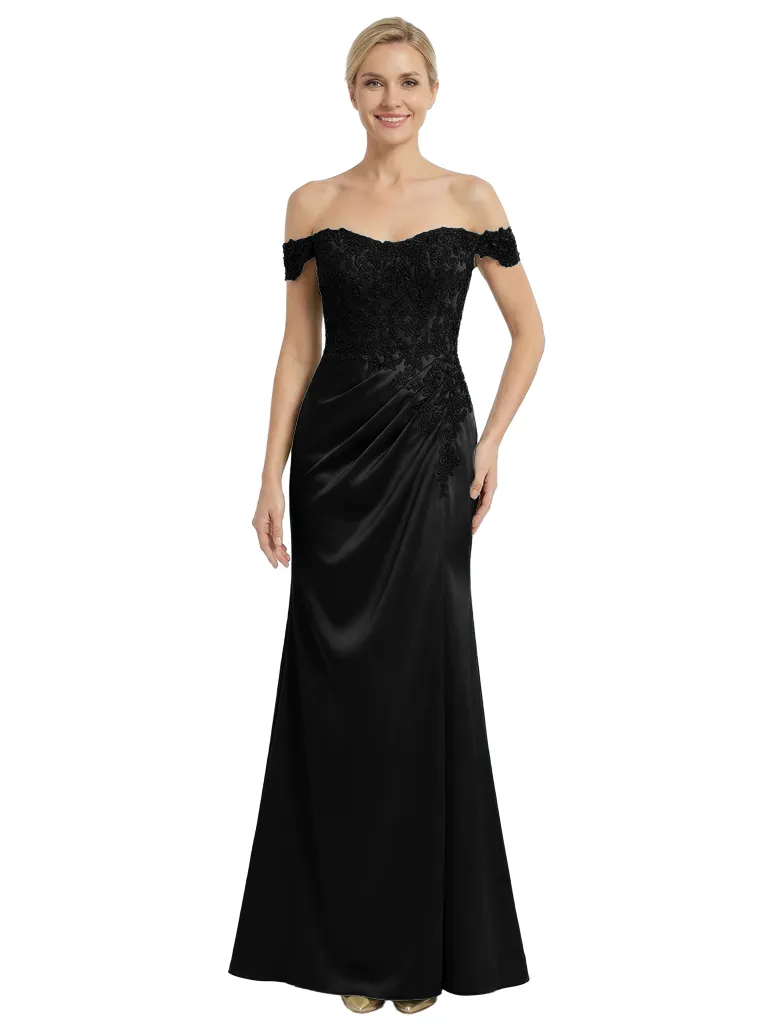 Chicsew Mother of The Groom Dresses Off The Shoulder Lace Satin Mermaid Maxi Gown Fancy Ruched Formal Bridal Party Dress sold by ChicSew product image thumbnail 4