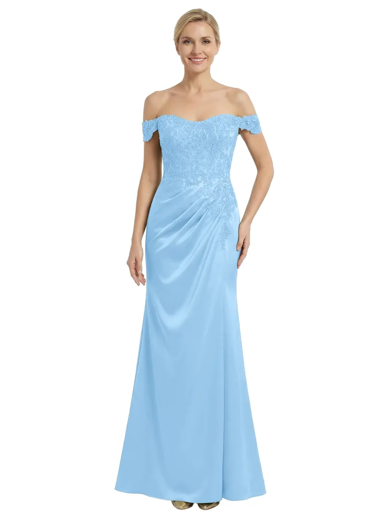 Chicsew Mother of The Groom Dresses Off The Shoulder Lace Satin Mermaid Maxi Gown Fancy Ruched Formal Bridal Party Dress sold by ChicSew product image thumbnail 5