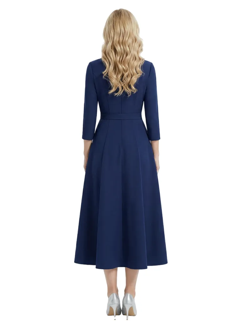 Chicsew Mother of The Bride Dresses V-Neck 3/4 Sleeve Satin Tea Length Crepe Gown Elegant Flowy Formal Wedding Event Attire sold by ChicSew product image thumbnail 2