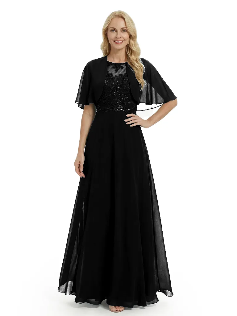 Chicsew Elegant Mother Of The Bride Dress Short Sleeves Lace Chiffon Floor-Length A-Line Gown sold by ChicSew product image thumbnail 4