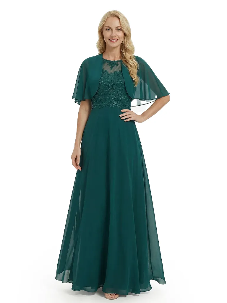 Chicsew Elegant Mother Of The Bride Dress Short Sleeves Lace Chiffon Floor-Length A-Line Gown sold by ChicSew