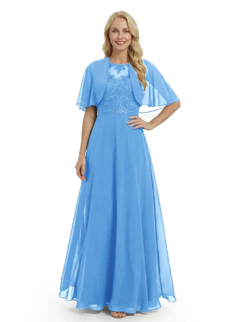 Chicsew Elegant Mother Of The Bride Dress Short Sleeves Lace Chiffon Floor-Length A-Line Gown sold by ChicSew product image thumbnail 5