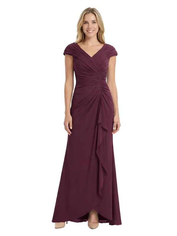 Chicsew Elegant V-Neck Pleated Cap Sleeves Ruffles Mermaid Mother Of The Bride Dress sold by ChicSew