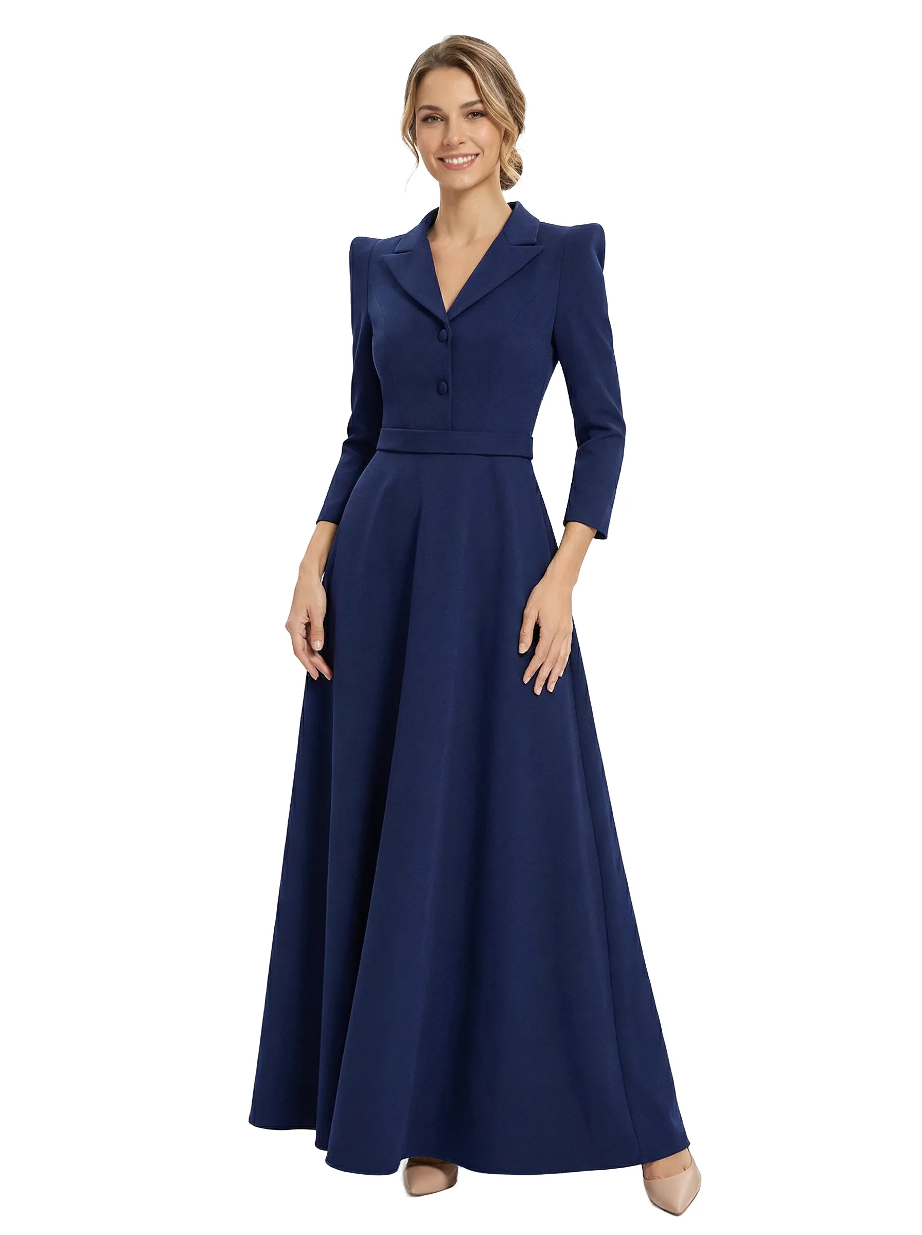 Chicsew Mother of The Groom Dresses V-Neck 3/4 Sleeve Crepe Maxi Gown Classy Structured Formal Bridal Party Dress sold by ChicSew