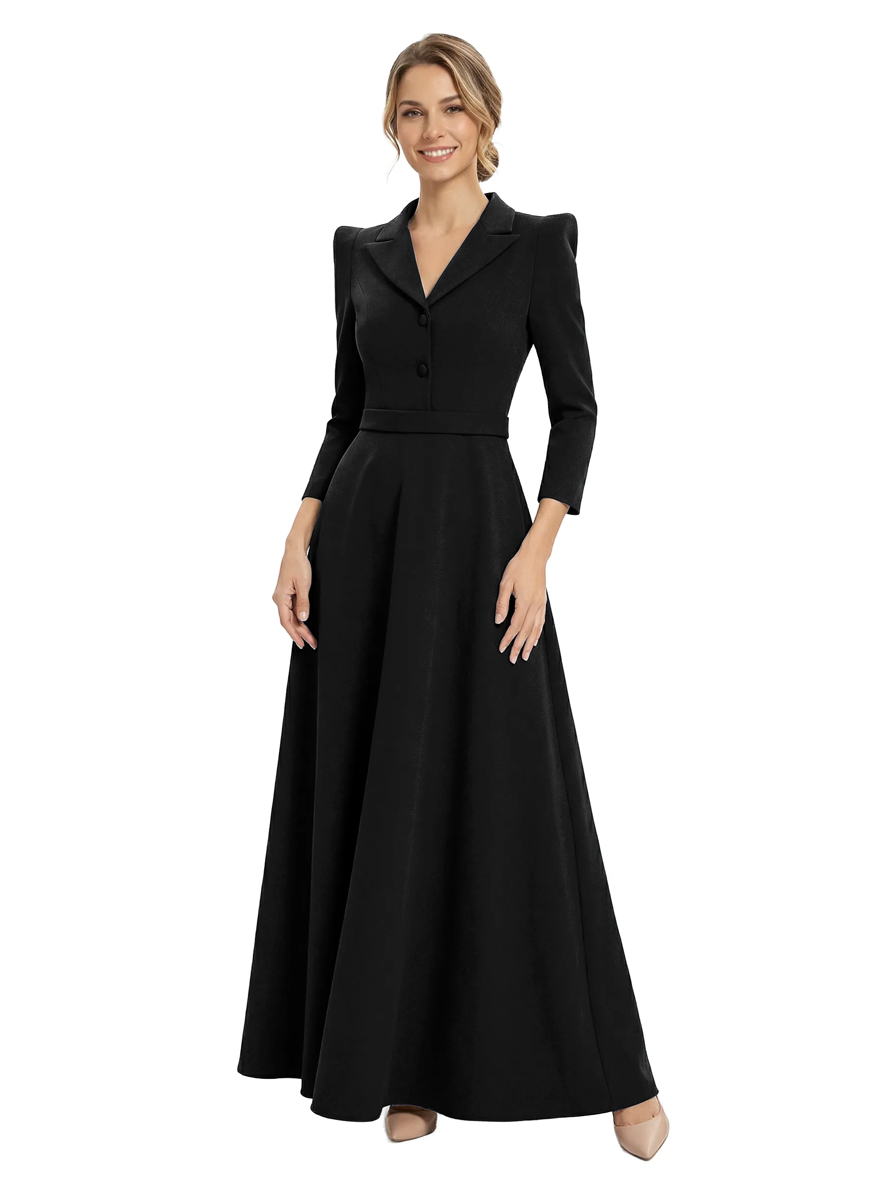 Chicsew Mother of The Groom Dresses V-Neck 3/4 Sleeve Crepe Maxi Gown Classy Structured Formal Bridal Party Dress sold by ChicSew product image thumbnail 4