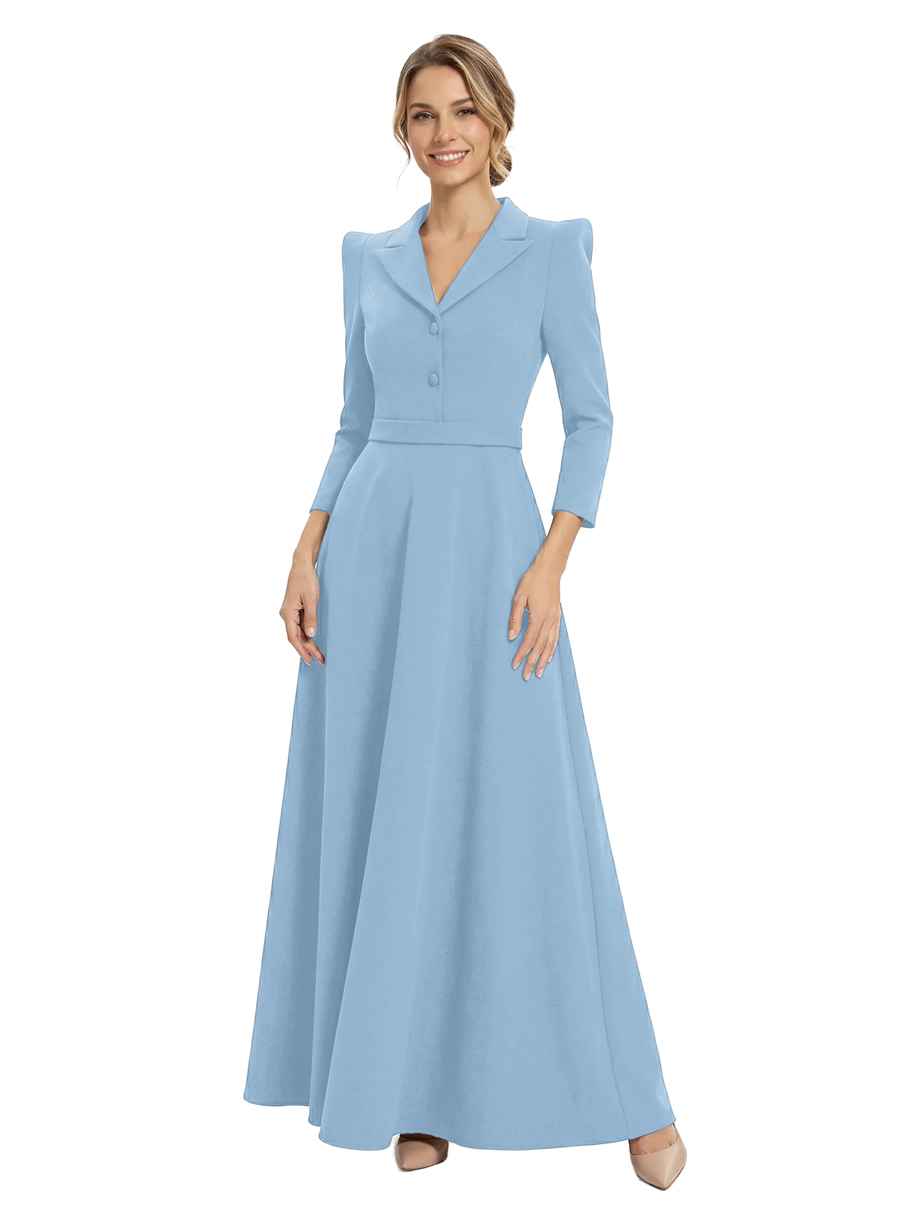 Chicsew Mother of The Groom Dresses V-Neck 3/4 Sleeve Crepe Maxi Gown Classy Structured Formal Bridal Party Dress sold by ChicSew product image thumbnail 5