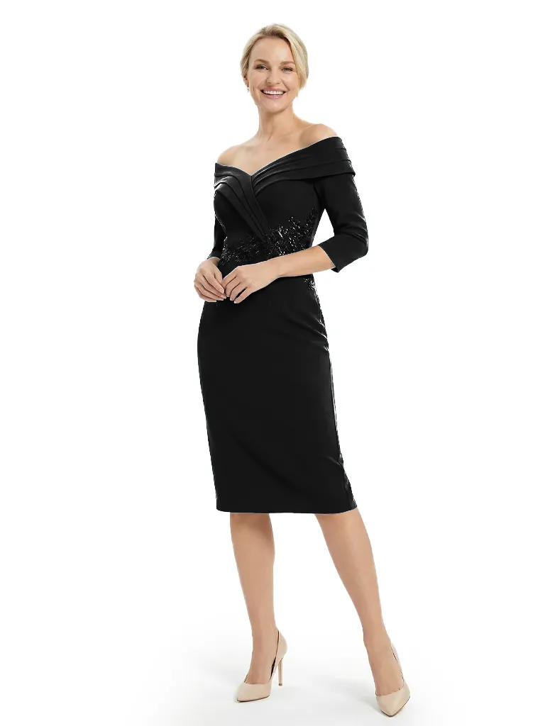 Chicsew Mother of The Groom Dresses Off The Shoulder 3/4 Sleeve Satin Sheath Midi Dress Pretty Lace Detailed Formal Bridal Party Attire sold by ChicSew product image thumbnail 4