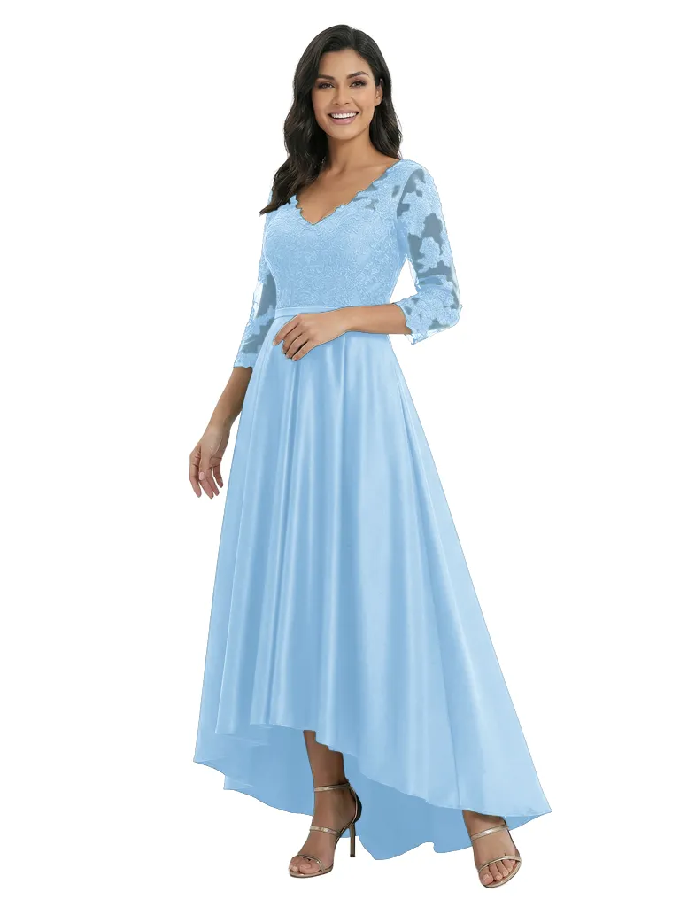 Chicsew Elegant Mother of The Bride Dress V-Neck 3/4 Sleeve Lace Satin High-Low A-Line Gown sold by ChicSew product image thumbnail 5