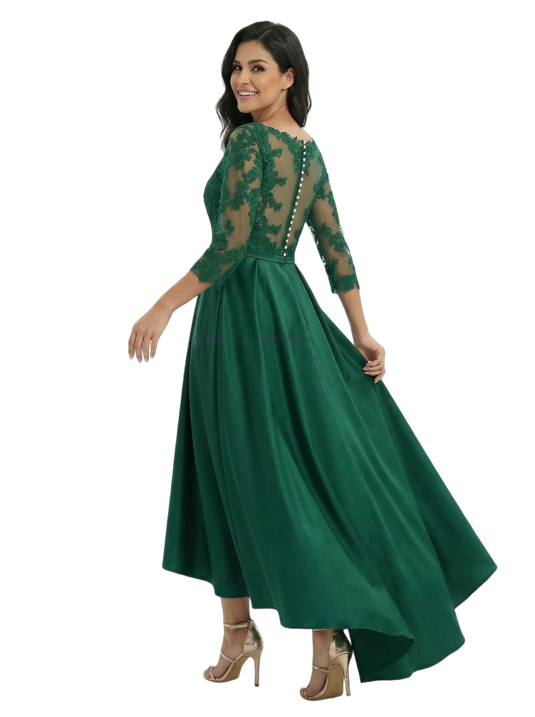 Chicsew Elegant Mother of The Bride Dress V-Neck 3/4 Sleeve Lace Satin High-Low A-Line Gown sold by ChicSew product image thumbnail 3