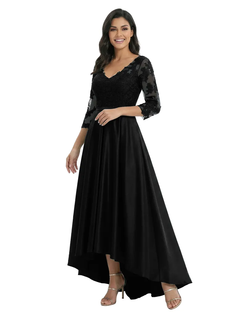 Chicsew Elegant Mother of The Bride Dress V-Neck 3/4 Sleeve Lace Satin High-Low A-Line Gown sold by ChicSew product image thumbnail 4
