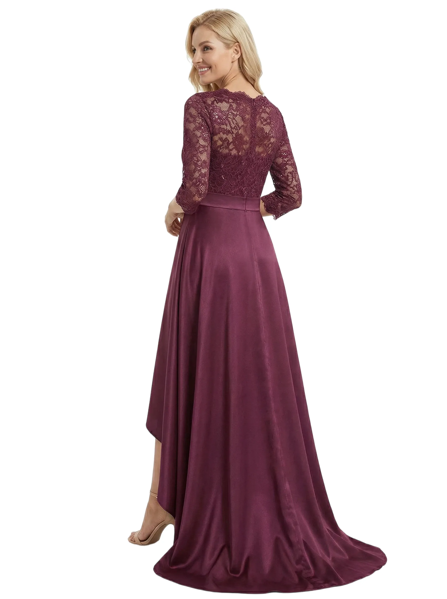 Chicsew Elegant Mother Of The Bride Dress V-Neck 3/4 Sleeve Lace Satin High-Low Gown sold by ChicSew product image thumbnail 3