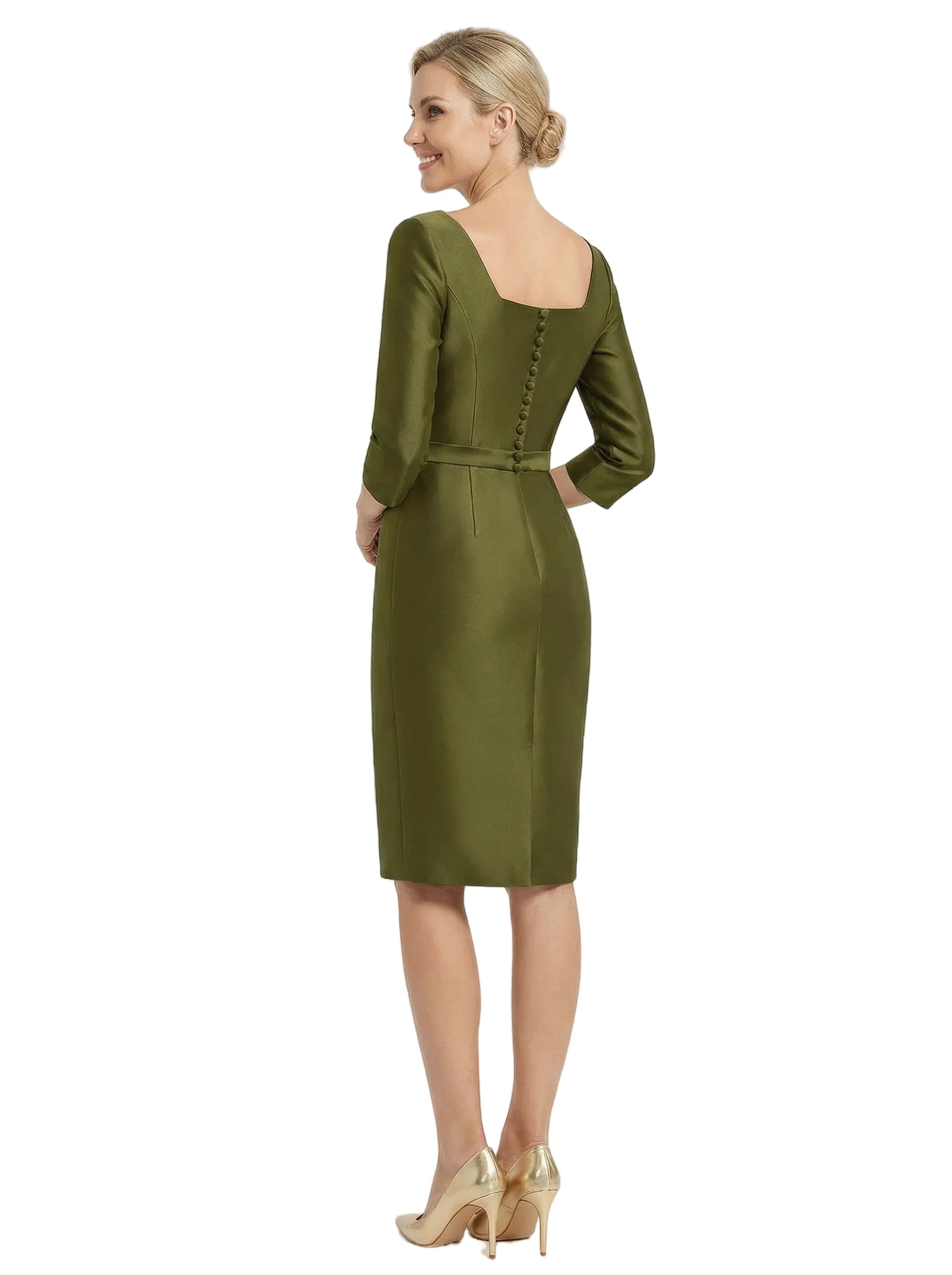 Chicsew Sophisticated Knee-Length Mother Of The Bride Dress Satin V-Neck Long Sleeves sold by ChicSew product image thumbnail 3