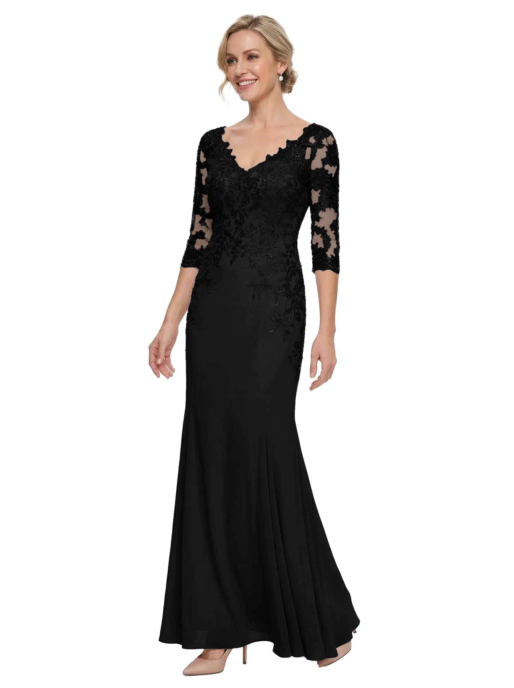 Chicsew Mother of The Bride Gown V-Neck Half Sleeve Lace Chiffon Trumpet Maxi Dress Unique Sophisticated sold by ChicSew product image thumbnail 4