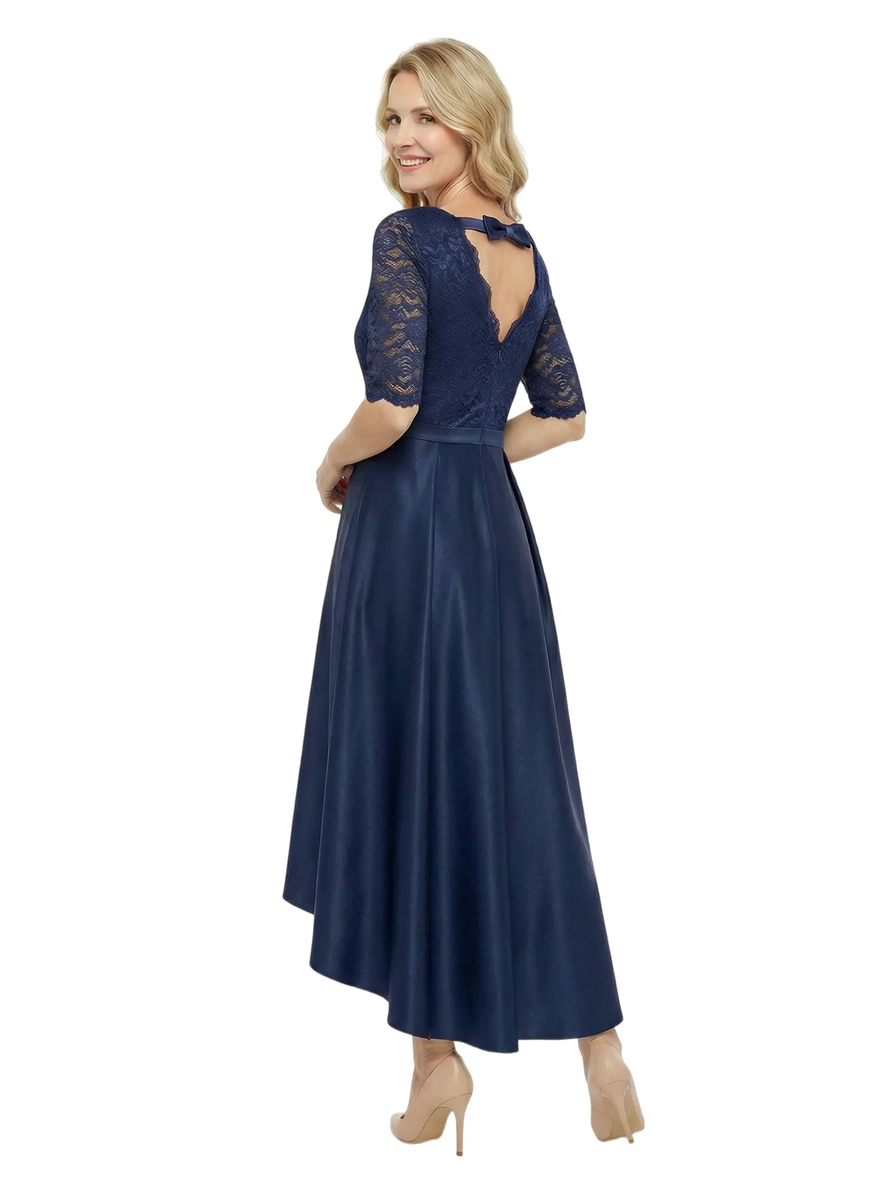 Chicsew Elegant Mother Of The Bride Dress Half Sleeves Lace Satin High-Low A-Line Gown sold by ChicSew product image thumbnail 3