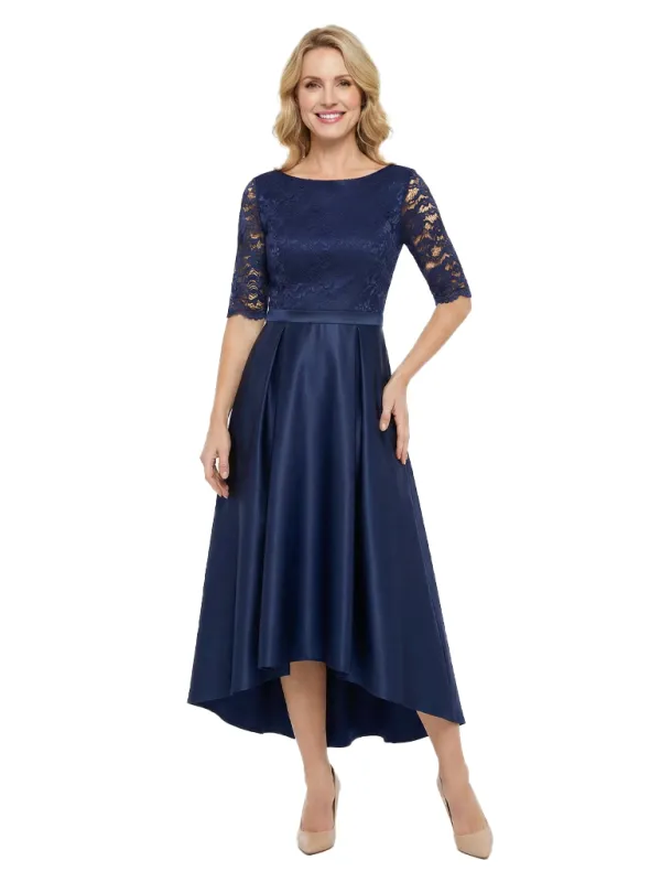 Chicsew Elegant Mother Of The Bride Dress Half Sleeves Lace Satin High-Low A-Line Gown sold by ChicSew