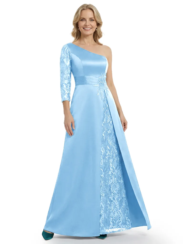 Chicsew Mother of The Bride Dresses One Shoulder 3/4 Sleeve Lace Satin Maxi Gown Unique Side Slit Formal Wedding Event Attire sold by ChicSew product image thumbnail 5