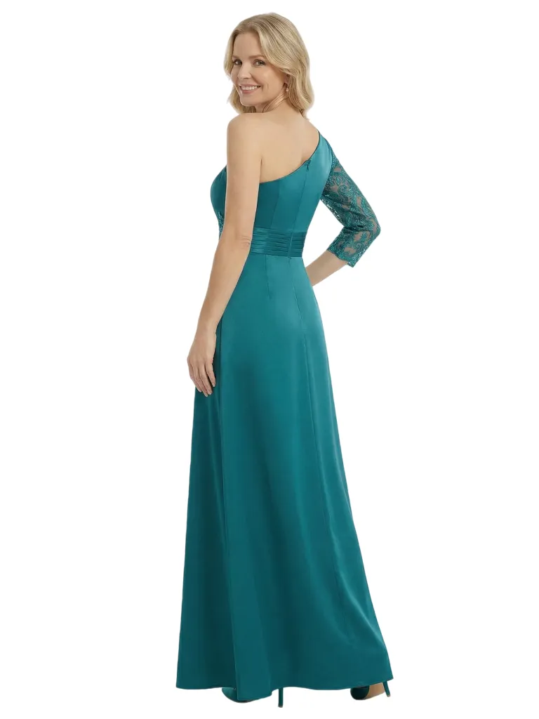 Chicsew Mother of The Bride Dresses One Shoulder 3/4 Sleeve Lace Satin Maxi Gown Unique Side Slit Formal Wedding Event Attire sold by ChicSew product image thumbnail 3