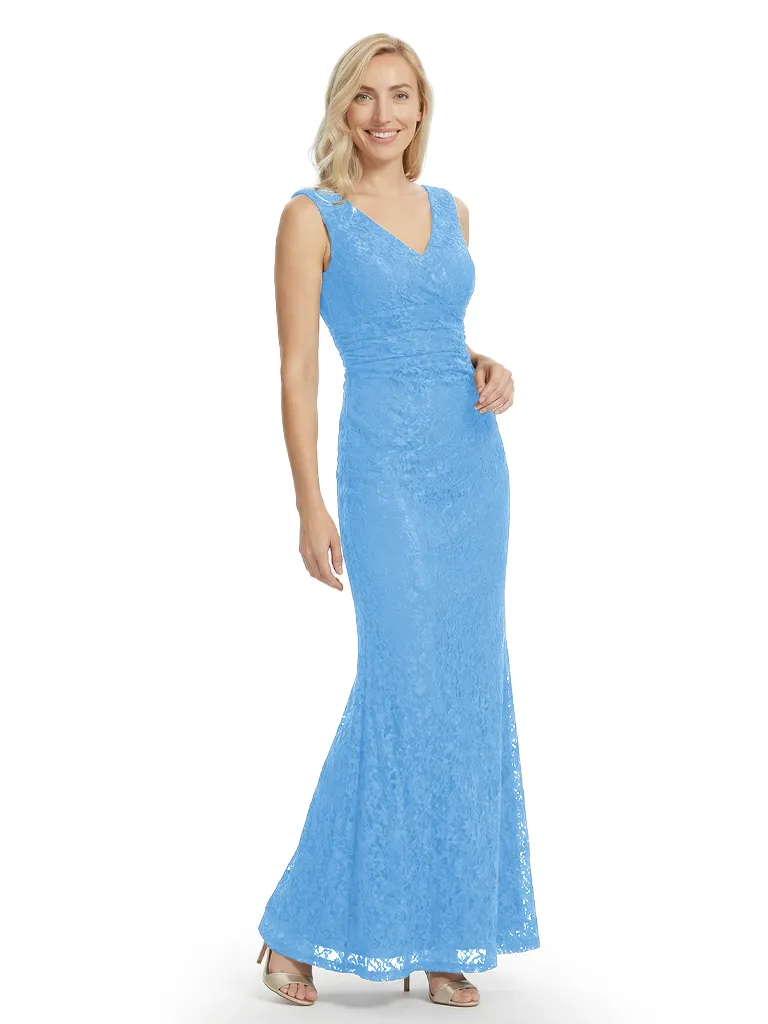 Chicsew Mother of The Bride Dresses V-Neck Sleeveless Lace Mermaid Maxi Gown Elegant Flowy Formal Wedding Event Dress sold by ChicSew product image thumbnail 4