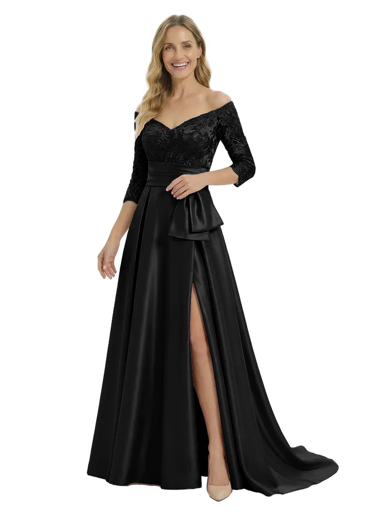 Chicsew Elegant Off Shoulder 3/4 Sleeves Ruffles A-Line Satin Mother Of The Bride Dress sold by ChicSew product image thumbnail 4