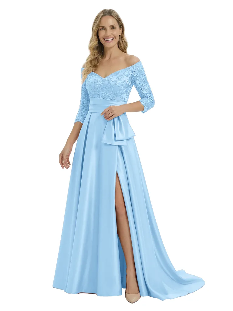 Chicsew Elegant Off Shoulder 3/4 Sleeves Ruffles A-Line Satin Mother Of The Bride Dress sold by ChicSew product image thumbnail 5