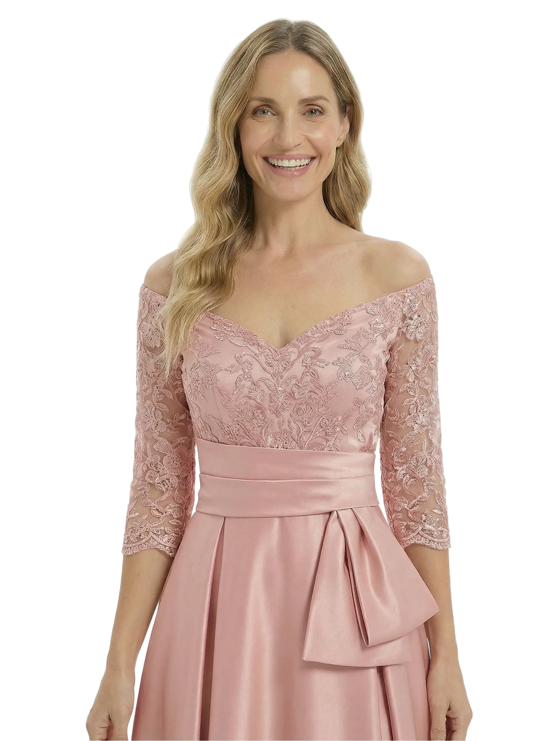 Chicsew Elegant Off Shoulder 3/4 Sleeves Ruffles A-Line Satin Mother Of The Bride Dress sold by ChicSew product image thumbnail 2