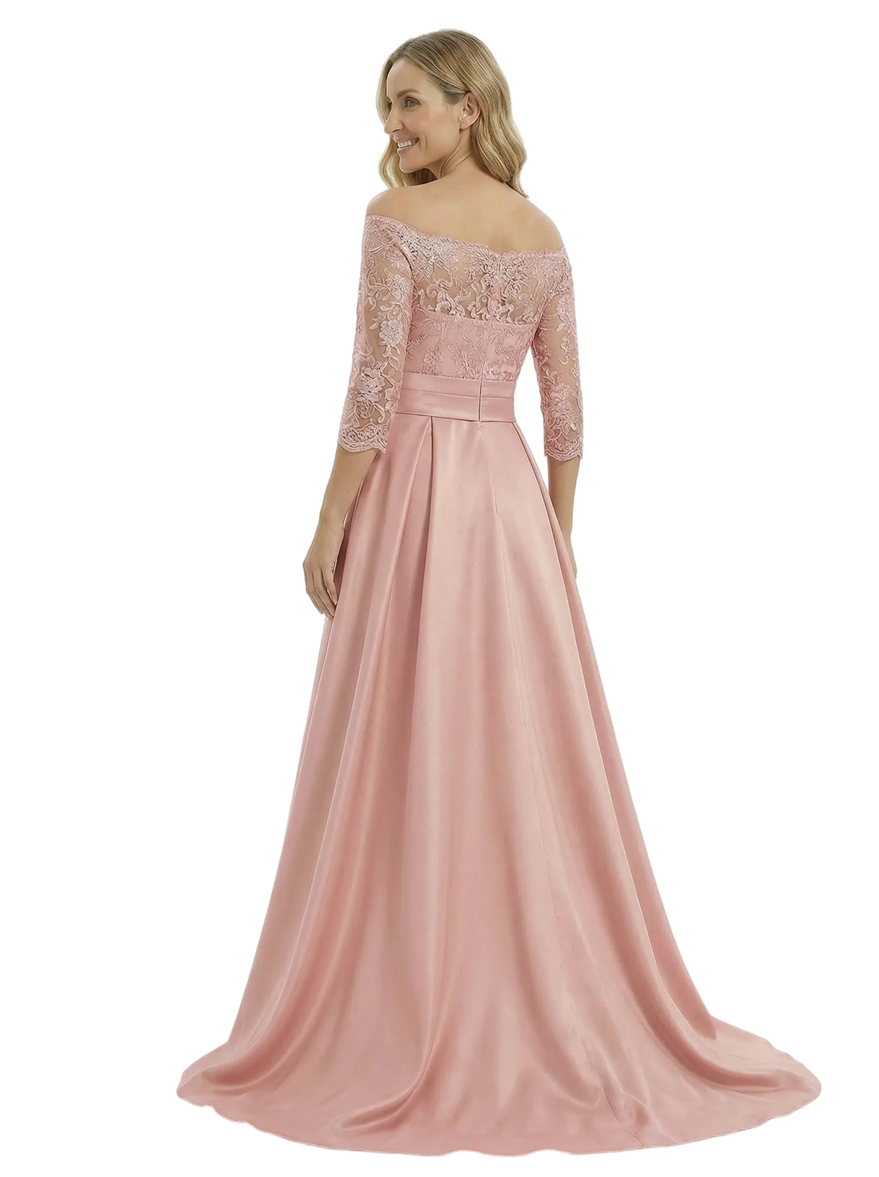 Chicsew Elegant Off Shoulder 3/4 Sleeves Ruffles A-Line Satin Mother Of The Bride Dress sold by ChicSew product image thumbnail 3