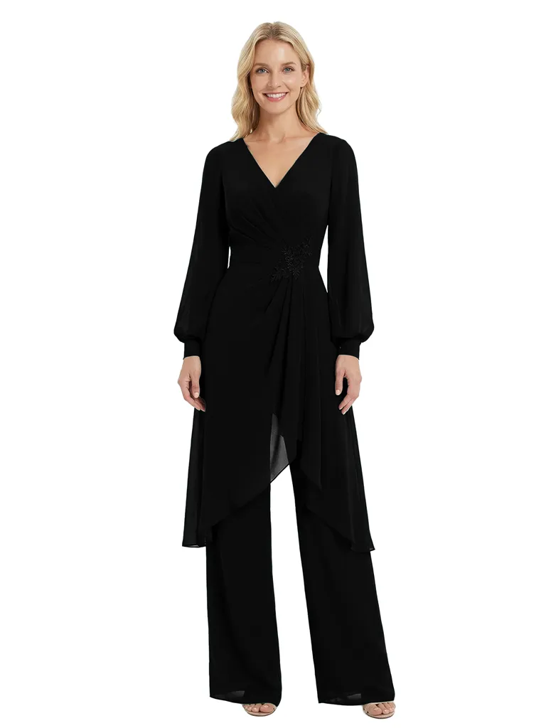 Chicsew Chiffon Jumpsuit Mother Of The Bride Dresses V-Neck Long Sleeves Evening Pant Suits sold by ChicSew product image thumbnail 4