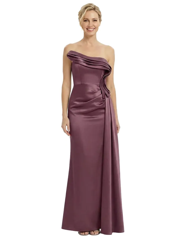 Chicsew Strapless Ruffle Mother Of The Bride Dresses Satin Modern Sheath Gown sold by ChicSew
