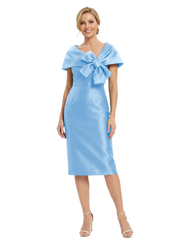 Chicsew Elegant Cape Sleeves Bow Knot Satin Sheath Mother Of The Bride Dress sold by ChicSew product image thumbnail 5